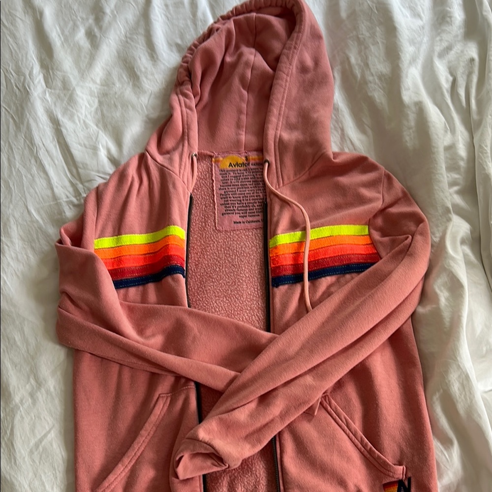 Aviator Nation Blush Hoodie with Rainbow Accents